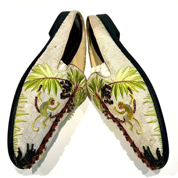 Beverly Feldman Beaded Monkey Palm Mules Vintage 7B - Picture 2 of 9